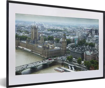 Produktbild von MuchoWow® MuchoWow® Gerahmtes Poster Luftaufnahme von London und Big Ben 60x40 cm - Poster mit zchwarzem Bilderrahmen - Schlafzimmer - Plakat in Rahmen - Drucken