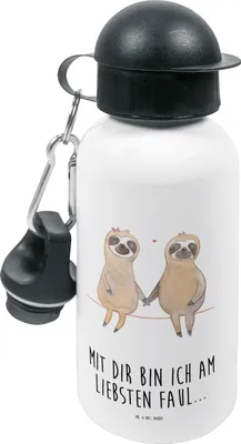 Produktbild von Mr. & Mrs. Panda Sportflasche Faultier Pärchen - Weiß - Geschenk, faul, Liebe, Trinkflasche, Kindergarten, Kinder, Kindertrinkflasche, Wasserflasche
