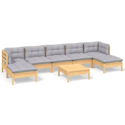 Produktbild von vidaXL 8-tlg. Garten-Lounge-Set mit Grauen Kissen Kiefernholz