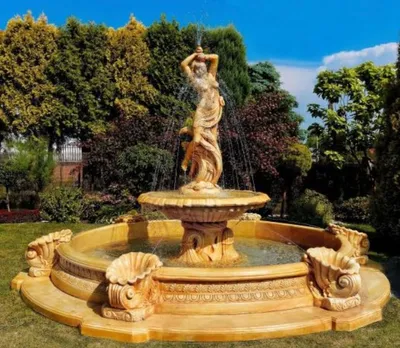 Produktbild von Casa Padrino Barock Springbrunnen Ø 445 x H. 234 cm - Prunkvoller Gartenbrunnen mit Meermuschel Wasserspeier