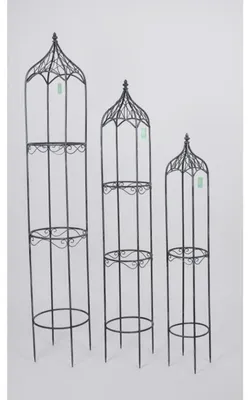 Image de Jeu de 3 treillis métalliques Gris Grille Roses Plantes grimpantes Jardin Fleurs