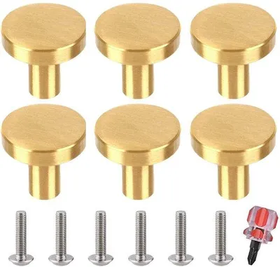 Obrázek produktu pro Uniqoos® Zlaté knoflíky na nábytek, sada 6 kusů – kulaté knoflíky na skříně, průměr 30 mm, slitina zinku, vhodné pro kuchyňské linky, skříně a zásuvky