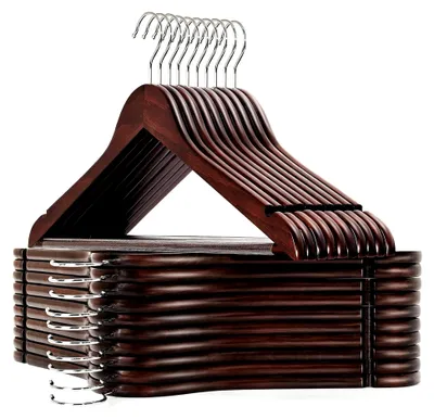 Produktbild von Kleiderbügel aus Massivholz, 20 Stück, Glatte Walnussholz-Oberfläche, Holz-Kleiderbügel mit Rutschfester Hosenstange, Drehhaken und Kerben für Jacke, Hose, Hemd (Walnuss, 20)