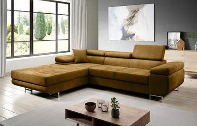 Produktbild von FurMeb24 ECKSOFA LAZZANO MONOLITH 48 - linke seite - GELB - mit schlaffunktion und bettkasten