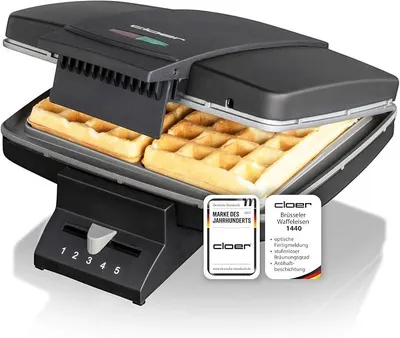 Productafbeelding van 1440 Wafelijzer voor 2 Belgische wafels, 9 x 15,5 cm, wafelijzer met antiaanbaklaag, traploos instelbare bruiningsgraad en een indicatorlampje, zwart metalen behuizing, 930 W