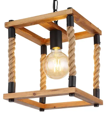 Produktbild von Pendelleuchte, Holz, Hanfseil, naturfarben, schwarz ,H 120 cm