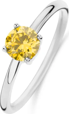 Produktbild von New Bling 9NB-1125-52 Zilveren Ring met Zirkonia Steen - Geel - 6mm - Maat 52 - Rhodium - Zilver