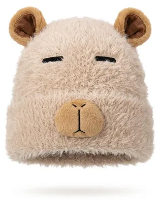 Produktbild von Capybara Mütze Braun – flauschige Wintermütze mit Ohren, One Size