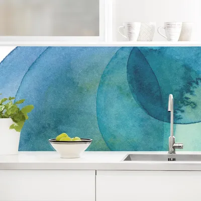 Produktbild von Küchenrückwand Muster selbstklebend - 0.35 mm Wandpaneel wasserfest Design blau Aquarell Abstrakt Spritzschutz fugenlos