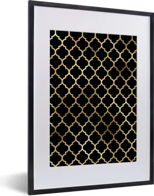 Produktbild von MuchoWow® Gerahmtes Poster Muster - Gold - Schwarz 30x40 cm - Poster mit Schwarzem Bilderrahmen Wandposter Rahmen Foto Bilder - Wandposter Schlafzimmer