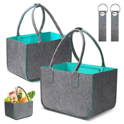 Image de Sac en feutre pliable, modèle 2, pour courses, dimensions 40x27x27 cm, couleur gris foncé/vert
