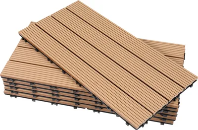 Produktbild von TolleTour WPC 6x Holzfliesen Terrassenfliesen á 60 x 30 x 2.2 cm, Teak, 1m² WPC Klickfliesen, Balkonfliesen wetterfest