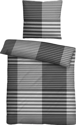 Produktbild von Biberna Feinbiber Bettwäsche Karo-Streifen, 135x200 cm+80x80 cm, silber/grau