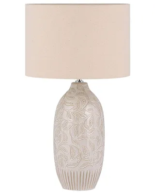 Obrázek produktu pro BELIANI Lampa na noční stolek béžová keramika 57 cm list vzor buben odstín tradiční