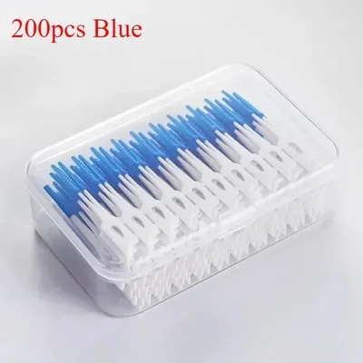 Image de Brosses interdentaires en silicone - Nettoyants pour les espaces interdentaires - 200 pièces - Bleues - Pour adultes