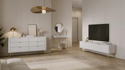 Produktbild von Wohnwand LANTE Weiß – 2-teiliges Set mit Regal & TV-Lowboard, Riffel-Fronten, moderne Wohnzimmermöbel