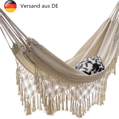 Produktbild von Outdoor-SegeltuchhäNgematte hängematte Beige DoppelhäNgematte 200x150cm Tragende 250 Kg BöHmische StoffhäNgematte Mit Fransenkanten Kann FüR Gartenstrand camping Verwendet Werden