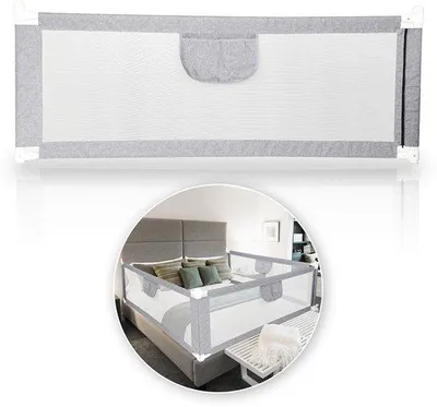 Image de Tête de lit pour enfant - Extra longue 180 cm - Réglable - Barrière de lit pour enfant - Protection anti-chute - Universelle - Tête de lit pour enfant - Avec filet de sécurité - Pour la sécurité de la tête de lit