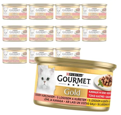 Produktbild von Purina Gourmet Gold Katzenfutter Lachs und Huhn in Tomatensauce 12 x 85 g