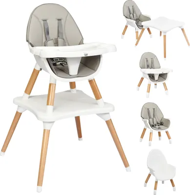 Produktbild von COSTWAY 4-in-1 Babyhochstuhl, Hochstuhl & Essstuhl & Kindersitzgruppe höhenverstellbar mit Sicherheitsgurt & abnehmbares Tablett Grau