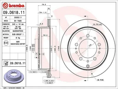 Produktbild von 2x BREMBO Bremsscheibe 09.D618.11 für TOYOTA LAND CRUISER (VDJ20_ UZJ20_) 76mm
