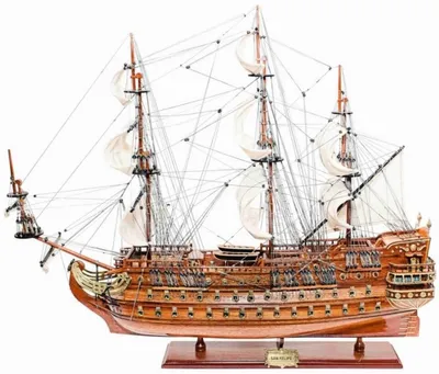 Produktbild von Casa Padrino Luxus Flaggschiff San Felipe mit Massivholz Ständer Braun 95 x 29 x H. 90 cm - Handgefertigtes Deko Schiff Holzschiff Segelschiff Kriegsschiff - Deko Accessoires