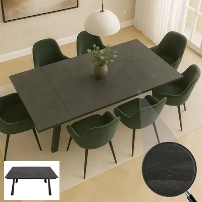 Produktbild von Esszimmertisch MCW-O59, Esstisch Ausziehtisch, Sinterstein Metall ausziehbar 160-242x91cm  Marmor-Optik grau