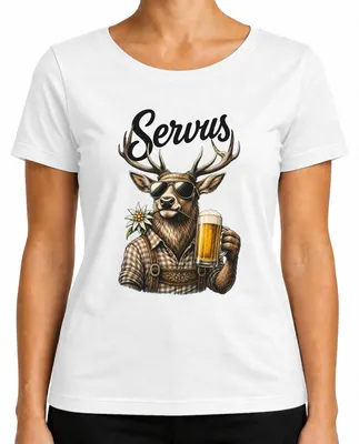 Imagen del producto de Servus Hirsch, cerveza Edelweiß, camisa tradicional para , pantalones de cuero, camiseta para mujer, blanca, talla L