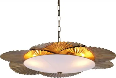 Produktbild von Casa Padrino Luxus Kronleuchter Palmenblätter Vintage Messing / Weiß Ø 95 x H. 18 cm - Hotel & Restaurant Kronleuchter - Luxus Kollektion