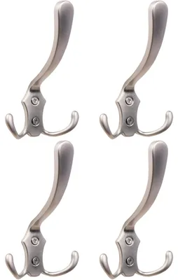 Produktbild von 4 x Kleiderhaken aus Metall für die Wand, silberfarben, satiniert