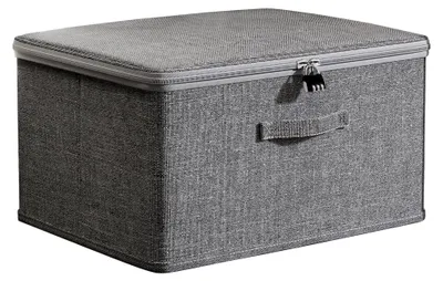 Produktbild von Große abschließbare Aufbewahrungsbox, 49 x 37 x 31 cm, mit Zahlenschloss, graue Box mit Deckel