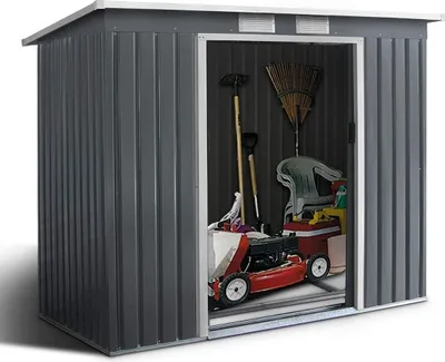 Produktbild von GOPLUS Gerätehaus Geraetehaus Metall, 2,37㎡, 4,1m³, Schuppen Gartenhaus Geraeteschuppen inkl. Metallfundament aus Stahl, Türgröße: 96x152cm