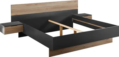 Produktbild von Bettanlage >Aska< 2 Nachtkonsolen, Graphit / Mauvella Eiche Nachbildung - 285x95x205 (BxHxT)