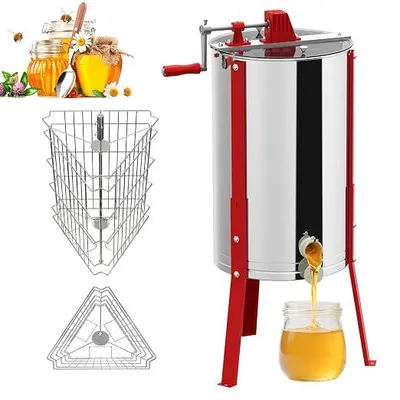 Produktbild von Manuelle Honigschleuder Edelstahl 3 Rähmchen, Tangentialschleuder Honigextraktor Handbetrieb, Honigextractor Zentrifugen Honig Extractor für Imkerei, Höhenverstellbar, Bienenzucht Zubehör