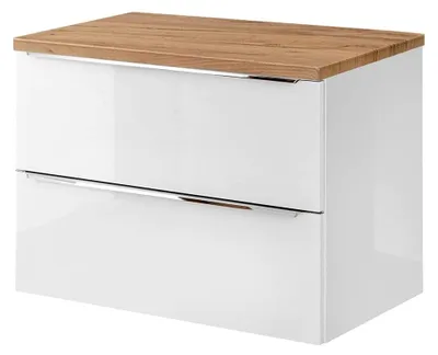 Produktbild von Waschtisch-Unterschrank Set 81 cm, Hochglanz weiß mit Wotaneiche