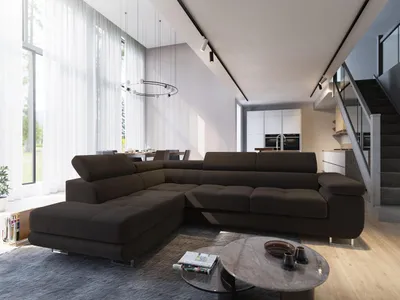 Zdjęcie produktu dla Masseno Narożnik SELVA L-S z funkcją spania i pojemnikiem na pościel Kształt L, Rozkładana sofa, Rogówka - Brązowy, MONOLITH 29