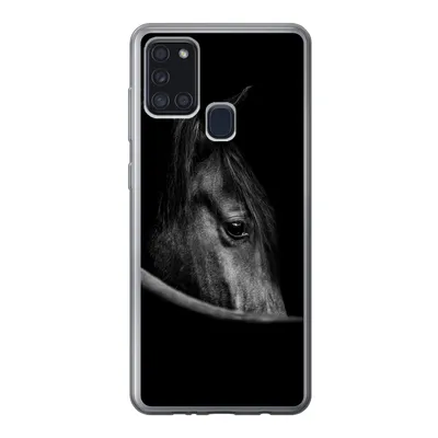 Produktbild von MuchoWow® Handyhülle Schutzhülle Hülle für Samsung Galaxy A21s Pferde - Porträt - Schwarz - Tiere Silikon Softcase Handy Hülle - Hartschale