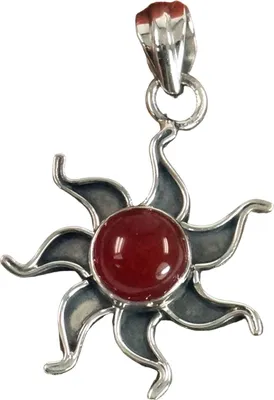 Produktbild von Ethno Silberanhänger, Mexikanischer Sonnenanhänger - Karneol, Rot, SterlingSilber, Anhänger & Amulette aus Silber