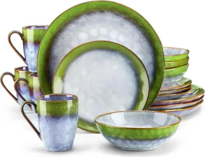 Immagine prodotto di Set da portata Regal - 16 pezzi - 4 persone - Durec Verde - Piatti da portata - Set da portata - Piatti fondi - Piatti per la colazione - Servizio da cucina - Design