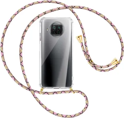 Produktbild von Handykette Backcover-Schutzhülle mit Band (Metall goldfarben) für Xiaomi Mi 10T Lite 5G - rosa Karo