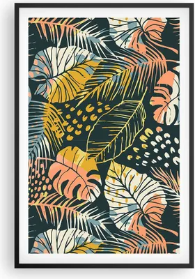 Produktbild von Gerahmtes Poster - Schwarzer Rahmen - Blätter modern bunt - 61x91,5 cm - Wand Bild - Wanddeko - Wandbilder - Kunstposter - Wandposter - Bilderrahmen - Bilder - Kunstdruck - P2BPA61x91-4630