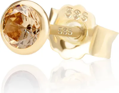 Produktbild von Einzel 5,0mm 585 Gelb Gold 14 K Ohrstecker Zirkon Champagne Butterfly Verschluss