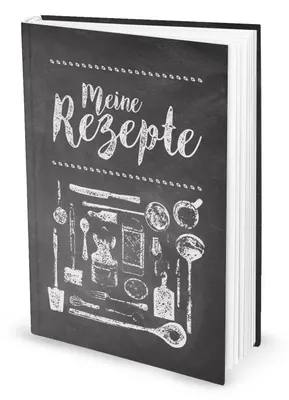 Produktbild von Geschenk-SET Rezeptbuch zum Selberschreiben LEDER-NOSTALGIE Look braun beige DIN A4 + HERZ Kochlöffel + kleines Brotzeitbrettchen Holz Eigenes Kochbuch Meine Rezepte Geschenk Küche Kochenmit Metallecken