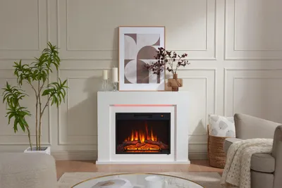 Imagen del producto de Chimenea eléctrica de pie, color blanco - 2000 vatios - Fabricada en MDF con revestimiento de melamina - Diseño moderno
