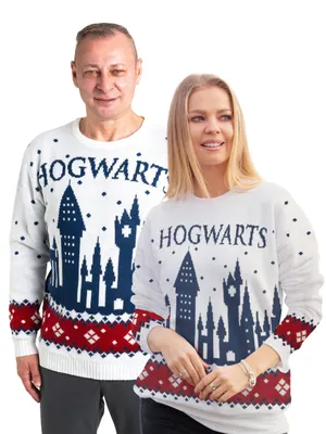 Produktbild von Harry Potter Winterpullover Uni - Hogwarts Winter Strick Pullover Sweatshirt Ugly Sweater für Herren & Damen Weiß S