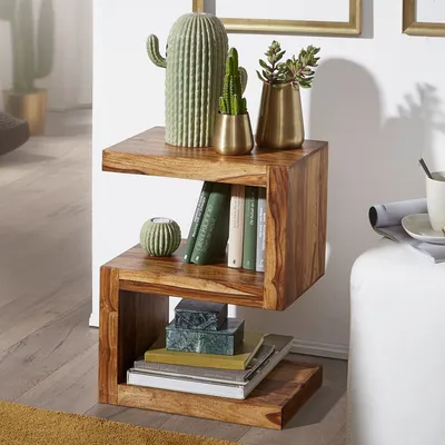 Produktbild von Massivholz Beistelltisch S Cube Design Couchtisch Massiv Holz Modern Regal