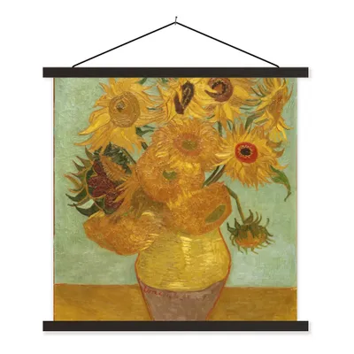 Produktbild von MuchoWow® Textilposter Sonnenblumen - Vincent van Gogh 120x120 cm mit schwarzem Rahmen - Aufhängungsset