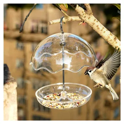 Produktbild von Vogelfutterhaus, Dekorativer Vogelfutterspender, Offenes Design Vogelfutterstation Mit Aufhänger Für Wildvögel Im Garten, Auf Balkon Und Terrasse