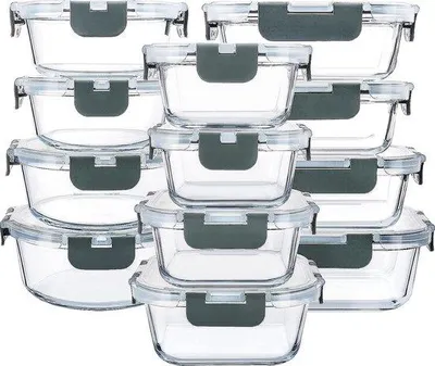 Produktbild von Glasvershouddozen, 24 Stück, 12 Behälter + 12 Abdeckungen, transparente Abdeckungen, BPA-frei, für den Haushalt, Küche oder Restaurant