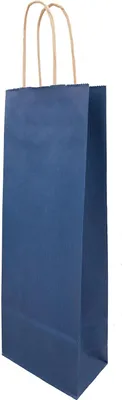 Produktbild von 1x Flaschentragetaschen Flaschentaschen 140+80x390mm Papier dunkelblau gerippt mit Kordel